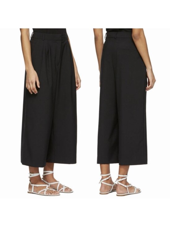 Tibi Pants - Tibi Black Wide Leg Edith Pleated Stella Culotte Trousers Cropped Women’s Size 4